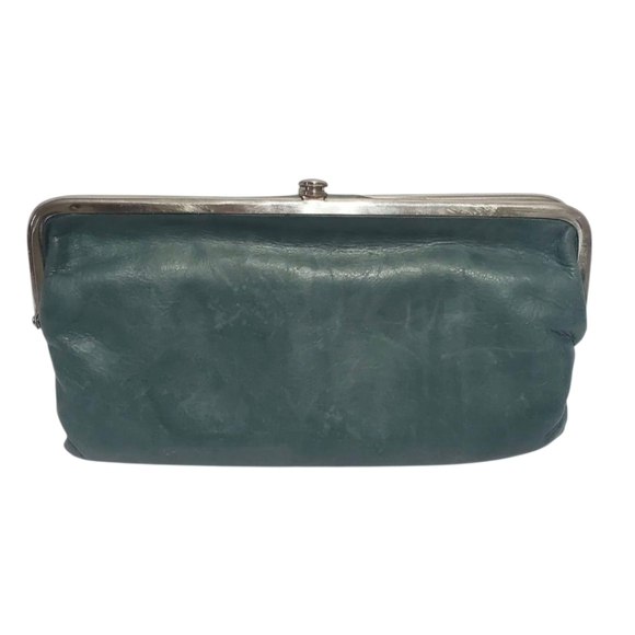 Hobo Vintage Hide Collection Lauren Double Frame Clutch Green Wallet. - Picture 13 of 16